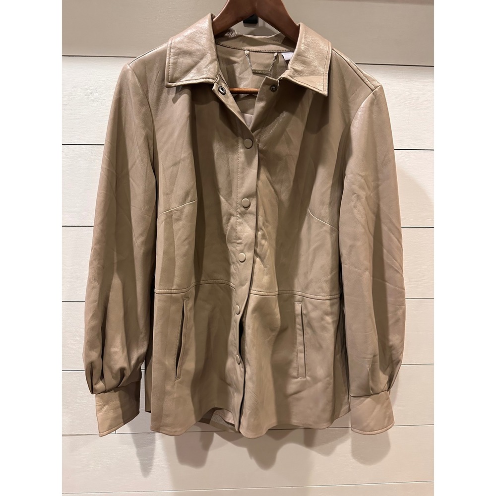 Chicos Tan Faux Leather Shirt Jacket Size 1 US 8/10 Beige Snap Front Shacket